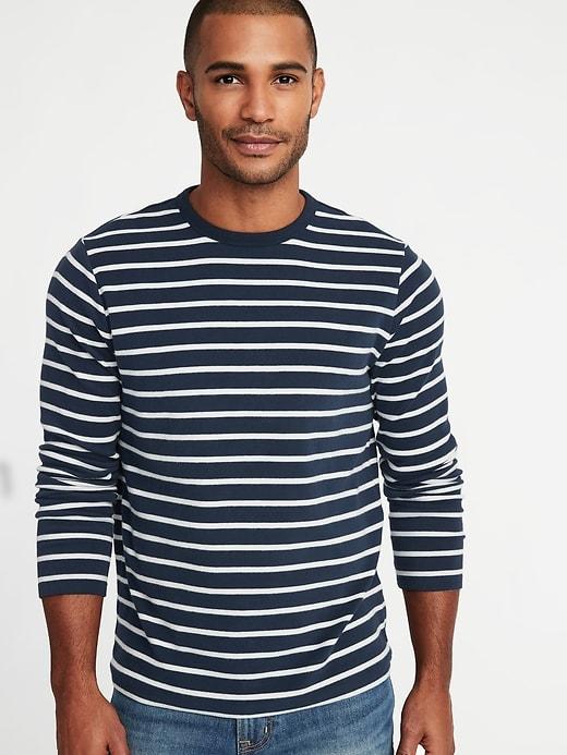 Old Navy Mens Striped Plush-knit Built-in Flex Tee For Men In The Navy Size Xl