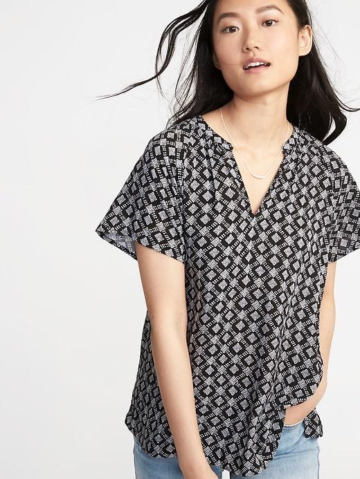 Old Navy Womens Lightweight Pleated-back Top For Women Black Geo Size Xxl