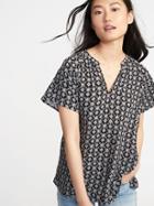Old Navy Womens Lightweight Pleated-back Top For Women Black Geo Size Xxl