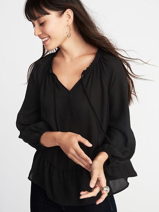 Old Navy Womens Ruffle-trim Georgette Top For Women Black Size M