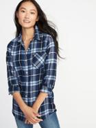 Old Navy Womens Relaxed Plaid Twill Tunic Shirt For Women Blue Plaid Size Xxl