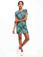 Old Navy Fitted Crew Neck Tee Dress For Women - Green Palm Leaf