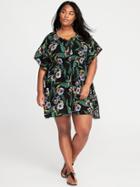 Old Navy Womens Plus-size Gauze Swim Cover-up Black Floral Size 1x