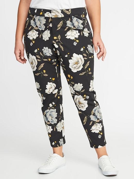 Old Navy Womens Mid-rise Secret-slim Pockets Plus-size Pixie Ankle Pants Gray Floral Print Size 16