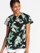 Old Navy Womens Lightweight Flutter-sleeve Top For Women Black Floral Size L