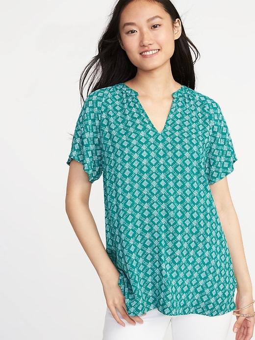 Old Navy Womens Lightweight Pleated-back Top For Women Green Geometric Size Xxl