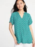 Old Navy Womens Lightweight Pleated-back Top For Women Green Geometric Size Xxl