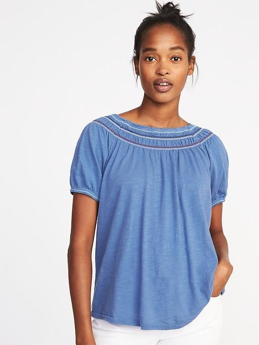 Old Navy Womens Relaxed Bubble-sleeve Top For Women Cowboy Blue Size M
