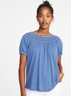 Old Navy Womens Relaxed Bubble-sleeve Top For Women Cowboy Blue Size M