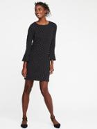 Old Navy Ponte Knit Ruffle Sleeve Shift Dress For Women - Black/white Dots