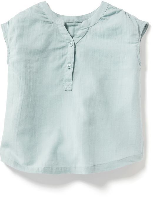 Old Navy Mandarin Collar Crepe Top - San Francisco Sky