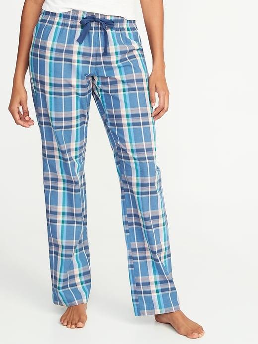 Old Navy Womens Poplin Sleep Pants For Women Blue Plaid Size Xxl