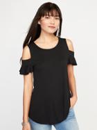 Old Navy Womens High-neck Cold-shoulder Swing Top For Women Black Size M