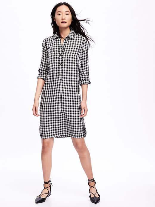 Old Navy Plaid Shirt Dress For Women - Black Check