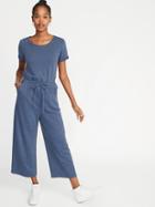 Waist-defined Wide-leg French-terry Jumpsuit For Women