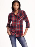 Old Navy Classic Flannel Shirt For Women - Navy/red