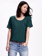 Old Navy Short Sleeve Linen Blend Boyfriend Tee For Women - Emerelda
