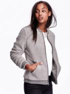 Old Navy Womens Faux Shearling Bomber Jacket Size L Tall - Glimmer Grey