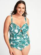 Old Navy Womens Smooth & Slim Plus-size Underwire Swimsuit Green Palm Leaf Size 2x