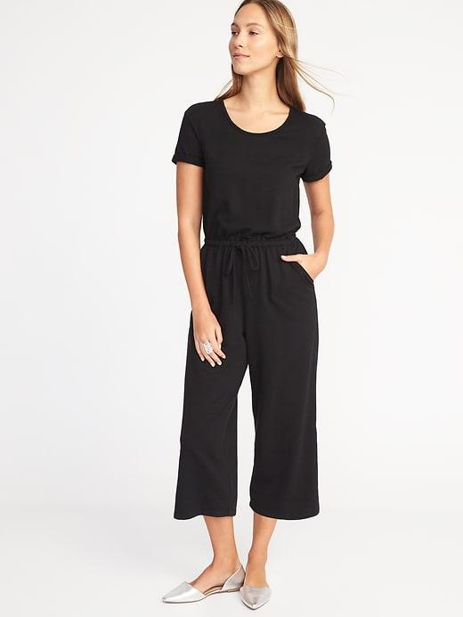Old Navy Womens Wide-leg Waist-defined Boucl Jumpsuit For Women Black Size Xs