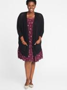 Old Navy Womens Textured Dolman-sleeve Plus-size Open-front Sweater Black Size 1x