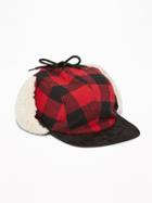 Old Navy Mens Plaid Sherpa Deerstalker Hat For Men Red Buffalo Plaid Size L/xl