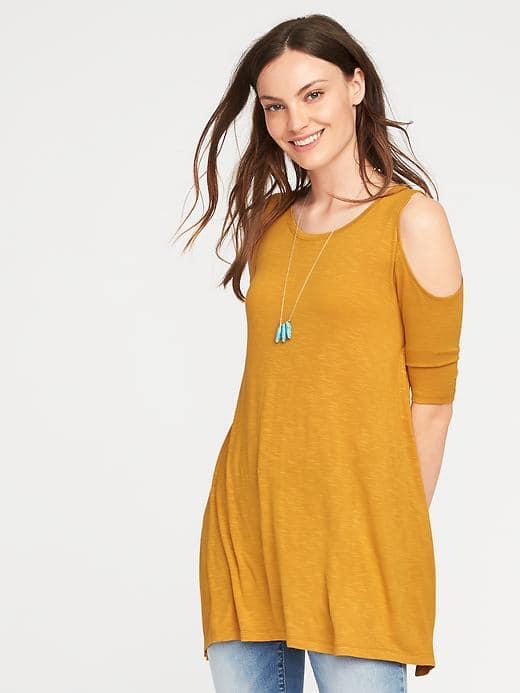 Old Navy Slub Knit Cold Shoulder Swing Top For Women - Golden Opportunity