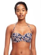 Old Navy Twist Front Bandeau Bikini Top For Women - Navy Floral