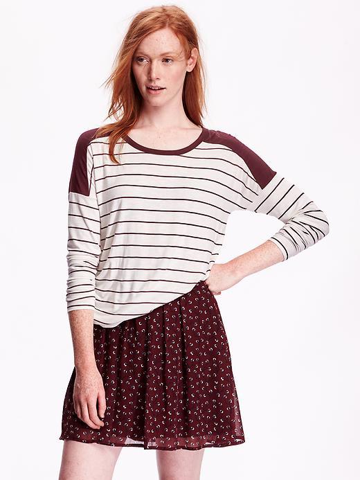 Old Navy Womens Shoulder Panel Slub Knit Tees Size L Tall - Burgundy Stripe