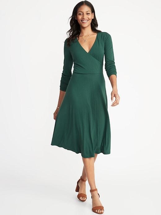 Old Navy Womens Fit & Flare Bracelet-sleeve Dress For Women Botanical Green Size L