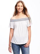 Old Navy Smocked Off The Shoulder Swing Top For Women - Cream