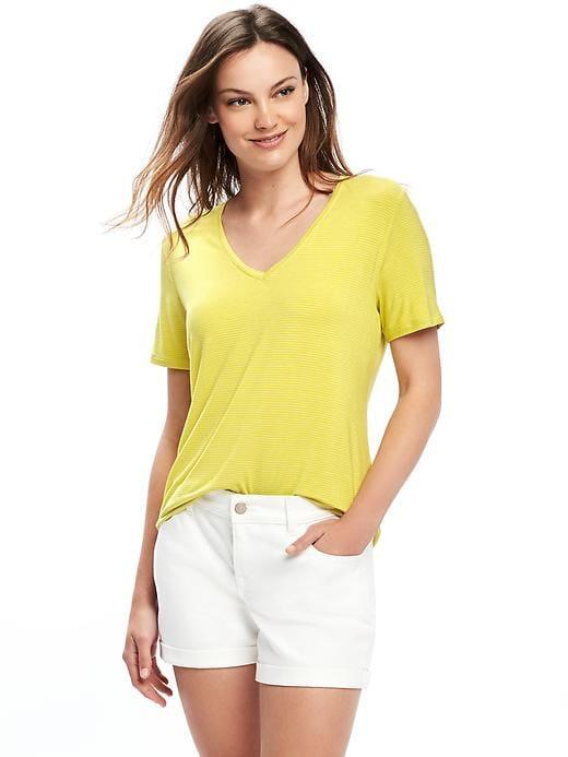 Old Navy Womens Luxe Curved-hem V-neck Tee For Women Yellow Stripe Size Xl