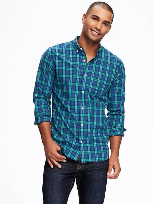 Old Navy Slim Fit Classic Plaid Shirt For Men - Blue Camouflage