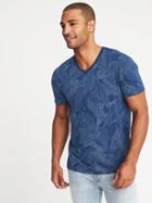 Old Navy Mens Soft-washed Printed Perfect-fit V-neck Tee For Men Blue Palm Print Size Xl