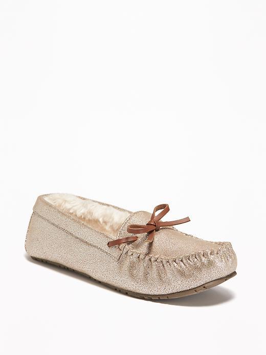 Old Navy Sueded Sherpa Lined Moccasin Slippers For Women - Metallic Gold