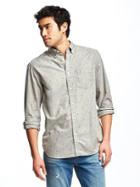 Old Navy Regular Fit Classic Plaid Shirt For Men - Light Heather Grey Print