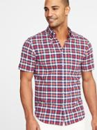 Old Navy Mens Slim-fit Built-in Flex Oxford Shirt For Men Red Plaid Size M