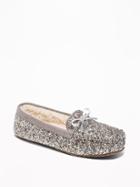 Old Navy Womens Glitter Sherpa-lined Moccasin Slippers For Women Silver Glitter Size 6