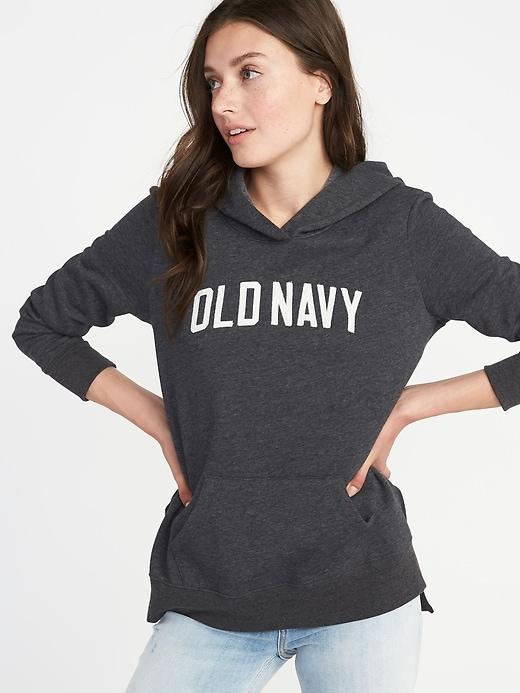 Old Navy Womens Logo-graphic Pullover Hoodie For Women Dark Charcoal Gray Size M