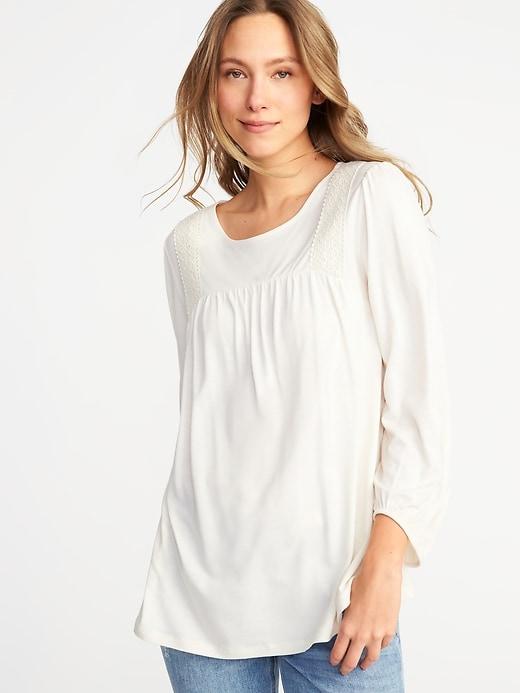 Old Navy Womens Lace-trim Balloon-sleeve Top For Women Creme De La Creme Size Xs