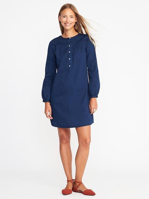 Old Navy Lace Yoke Chambray Shift Dress For Women - Medium Wash