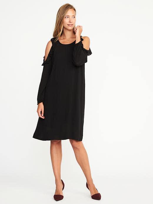 Old Navy Ruffled Cold Shoulder Swing Dress For Women - Blackjack