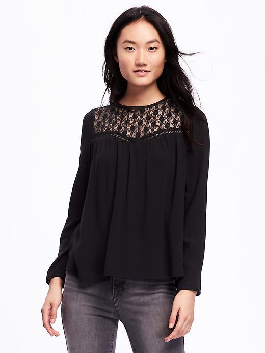 Old Navy Lace Yoke Boho Blouse For Women - Black