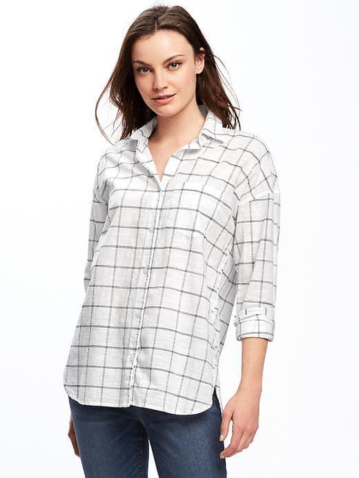Old Navy Plaid Slub Weave Boyfriend Shirt For Women - Windowpane