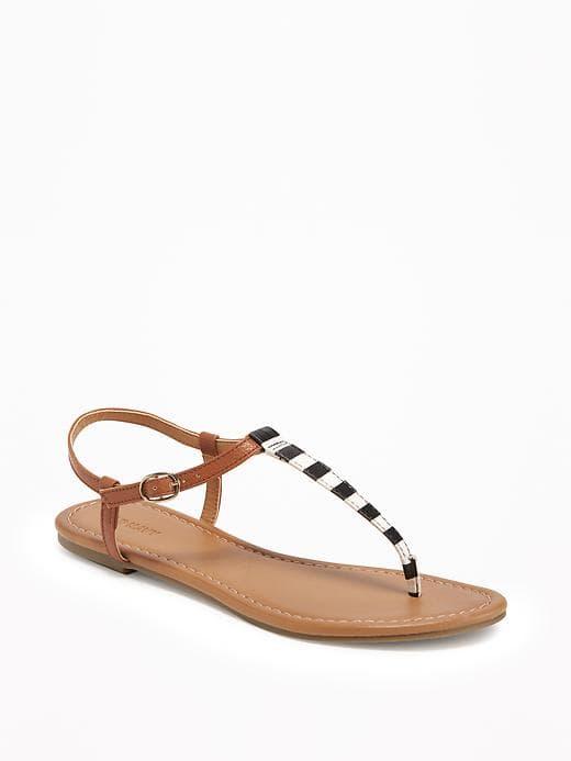 Old Navy T Strap Sandals For Women - Black/white Stripe