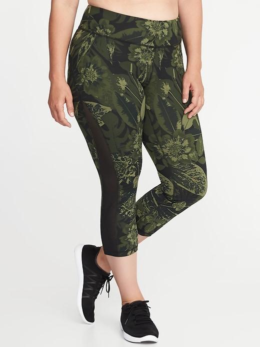 Old Navy Womens High-rise Plus-size Mesh-trim Compression Crops Camotanical Size 1x