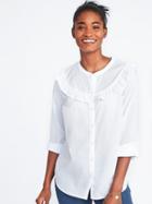 Old Navy Womens Relaxed Ruffle-trim Shirt For Women Bright White Size L