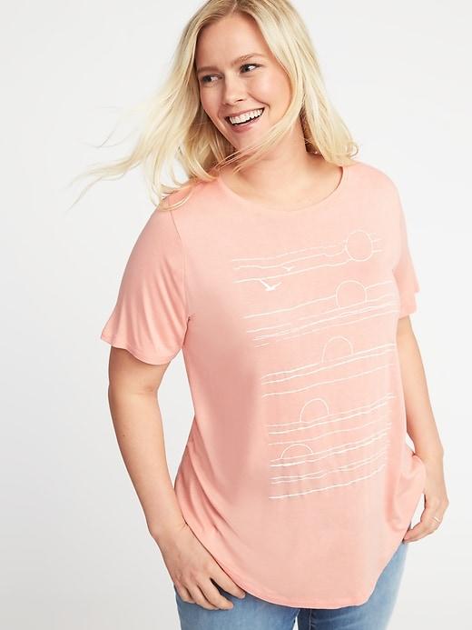 Old Navy Womens Luxe Plus-size Graphic Curved-hem Tee Sunrise To Sunset Size 2x