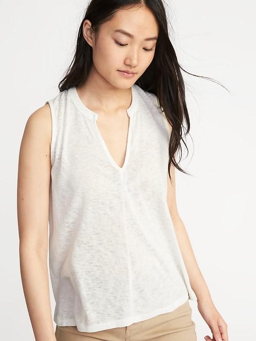 Old Navy Womens Relaxed Sleeveless Split-neck Top For Women Creme De La Creme Size L