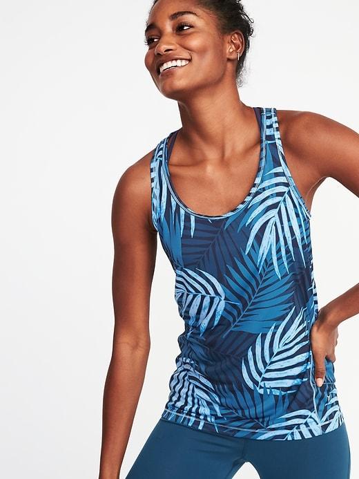 Old Navy Womens Semi-fitted Racerback Performance Tank For Women Blue Palm Size S